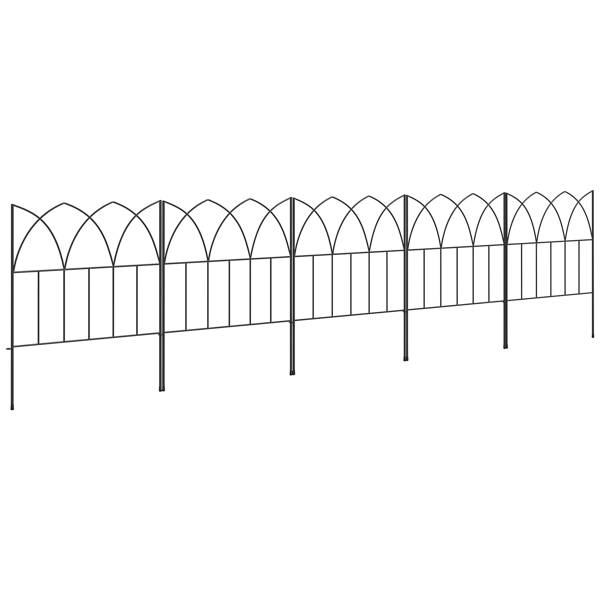Garden Fences 205x45.5 cm Set of 5 Decorative Metal Garden Fences Free Combination Animal Barrier for Terrace Patio Lawn Black