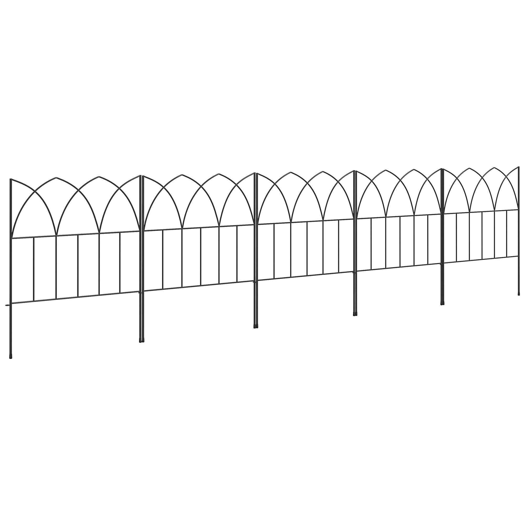 Garden Fences 205x45.5 cm Set of 5 Decorative Metal Garden Fences Free Combination Animal Barrier for Terrace Patio Lawn Black