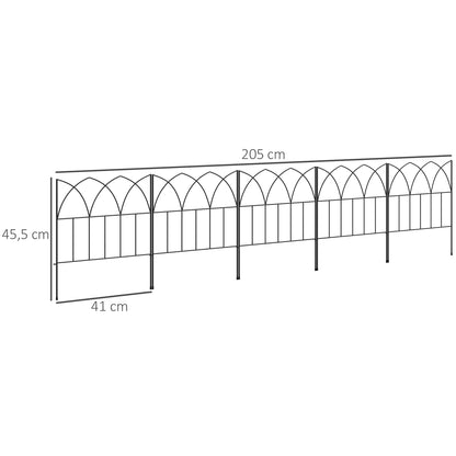 Garden Fences 205x45.5 cm Set of 5 Decorative Metal Garden Fences Free Combination Animal Barrier for Terrace Patio Lawn Black
