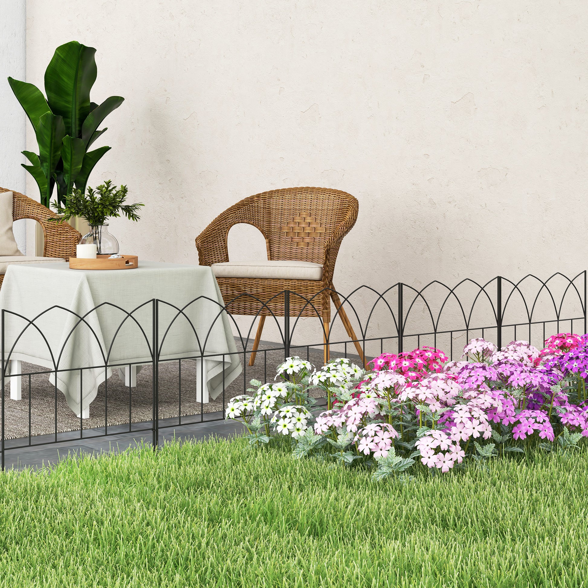 Garden Fences 205x45.5 cm Set of 5 Decorative Metal Garden Fences Free Combination Animal Barrier for Terrace Patio Lawn Black