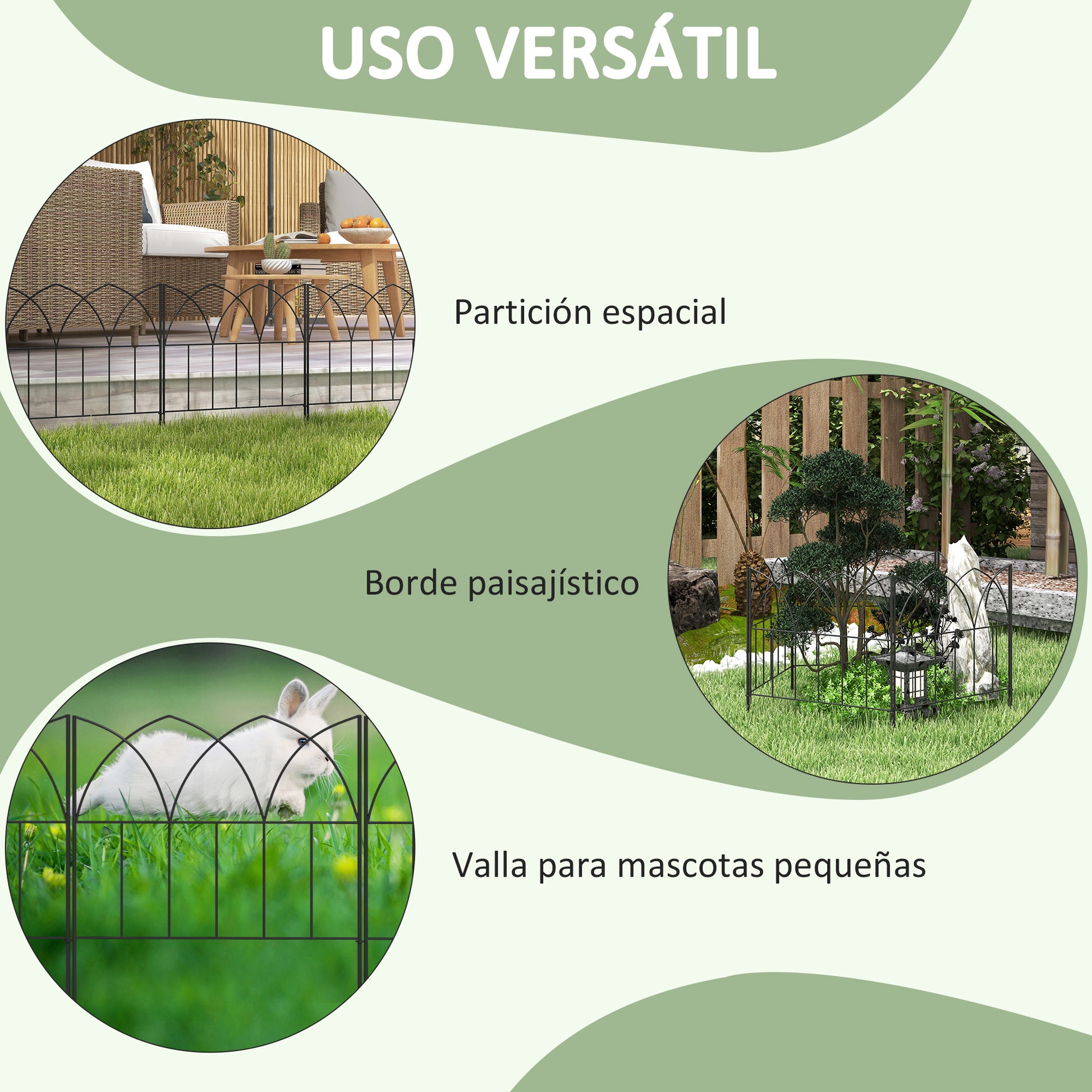 Garden Fences 205x45.5 cm Set of 5 Decorative Metal Garden Fences Free Combination Animal Barrier for Terrace Patio Lawn Black