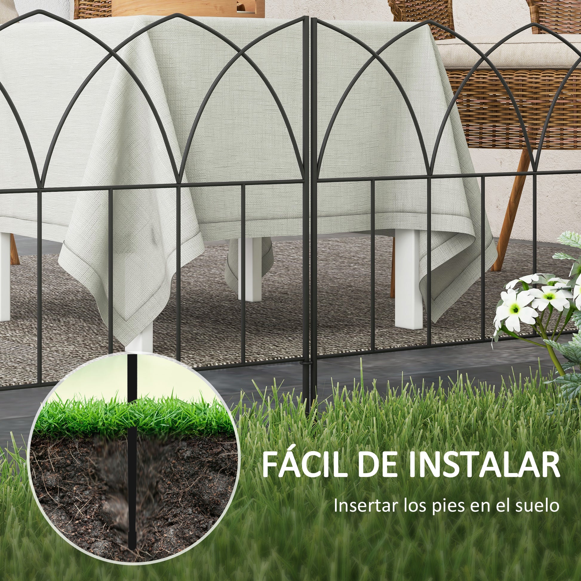 Garden Fences 205x45.5 cm Set of 5 Decorative Metal Garden Fences Free Combination Animal Barrier for Terrace Patio Lawn Black
