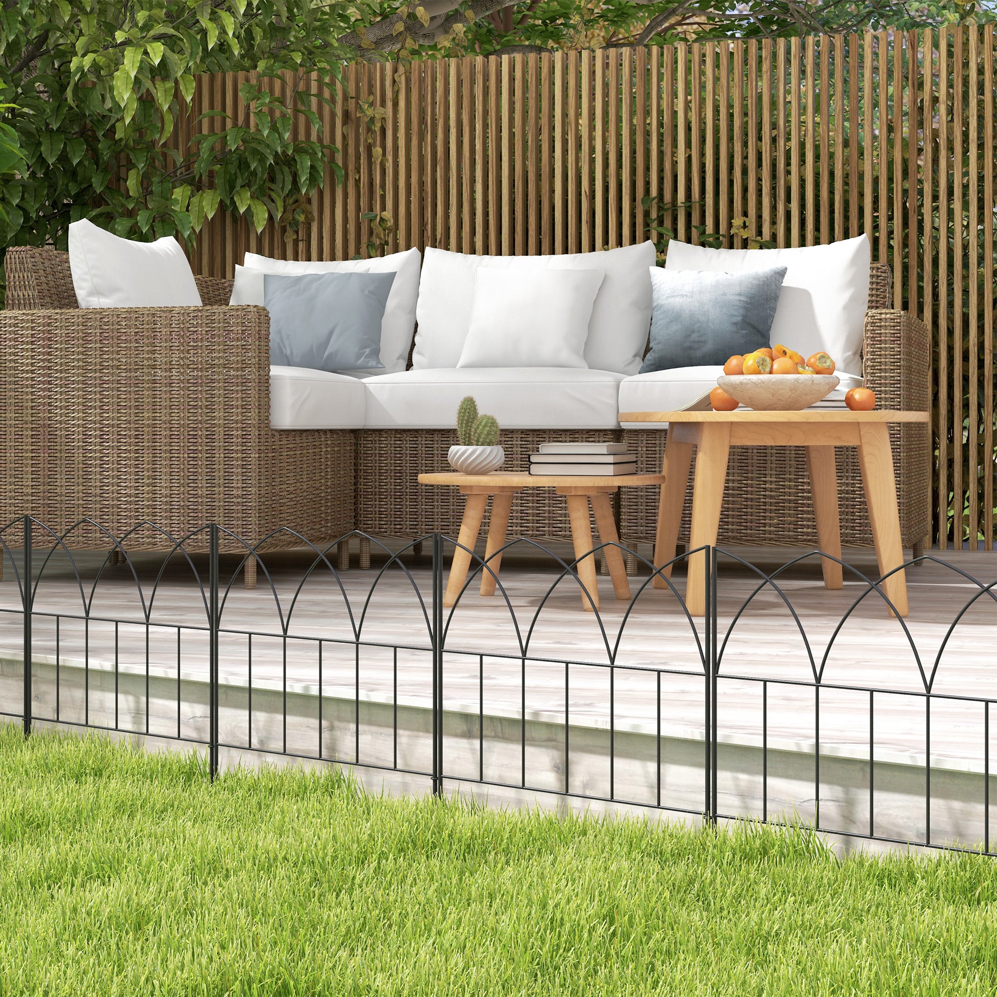 Garden Fences 205x45.5 cm Set of 5 Decorative Metal Garden Fences Free Combination Animal Barrier for Terrace Patio Lawn Black