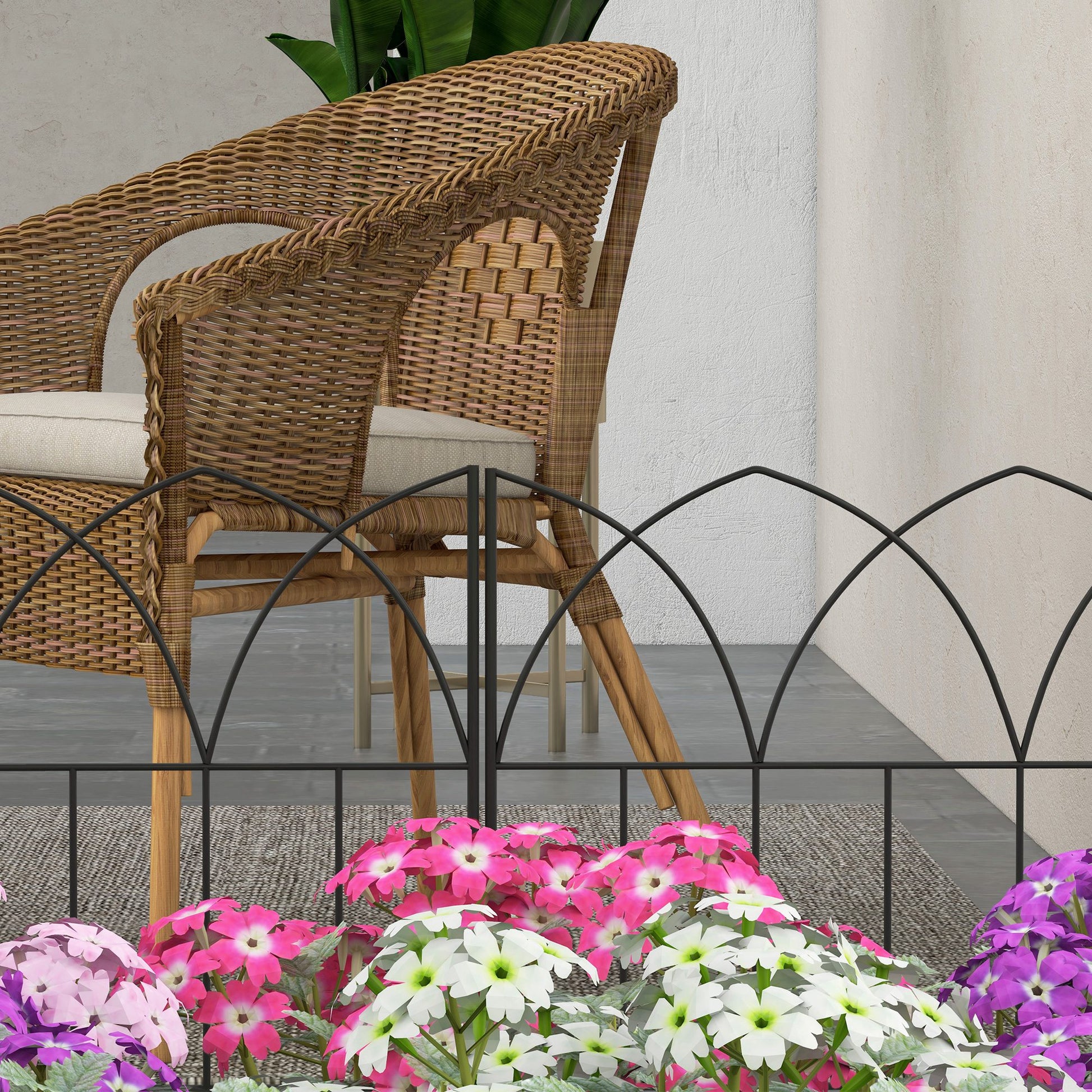 Garden Fences 205x45.5 cm Set of 5 Decorative Metal Garden Fences Free Combination Animal Barrier for Terrace Patio Lawn Black