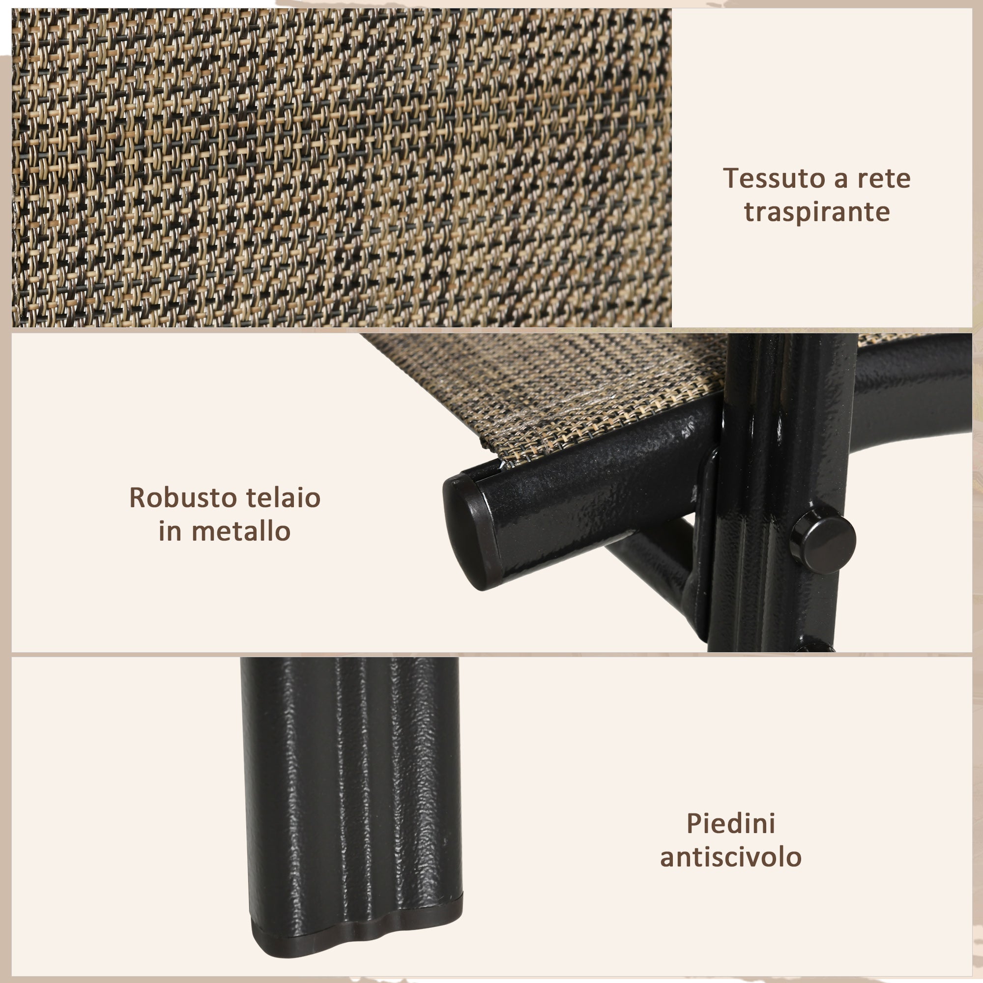 Set of 6 Stackable Space-Saving Garden Chairs, Outdoor Chairs with Metal Arms and Breathable Fabric, Brown