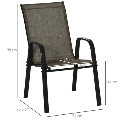Set of 6 Stackable Space-Saving Garden Chairs, Outdoor Chairs with Metal Arms and Breathable Fabric, Brown