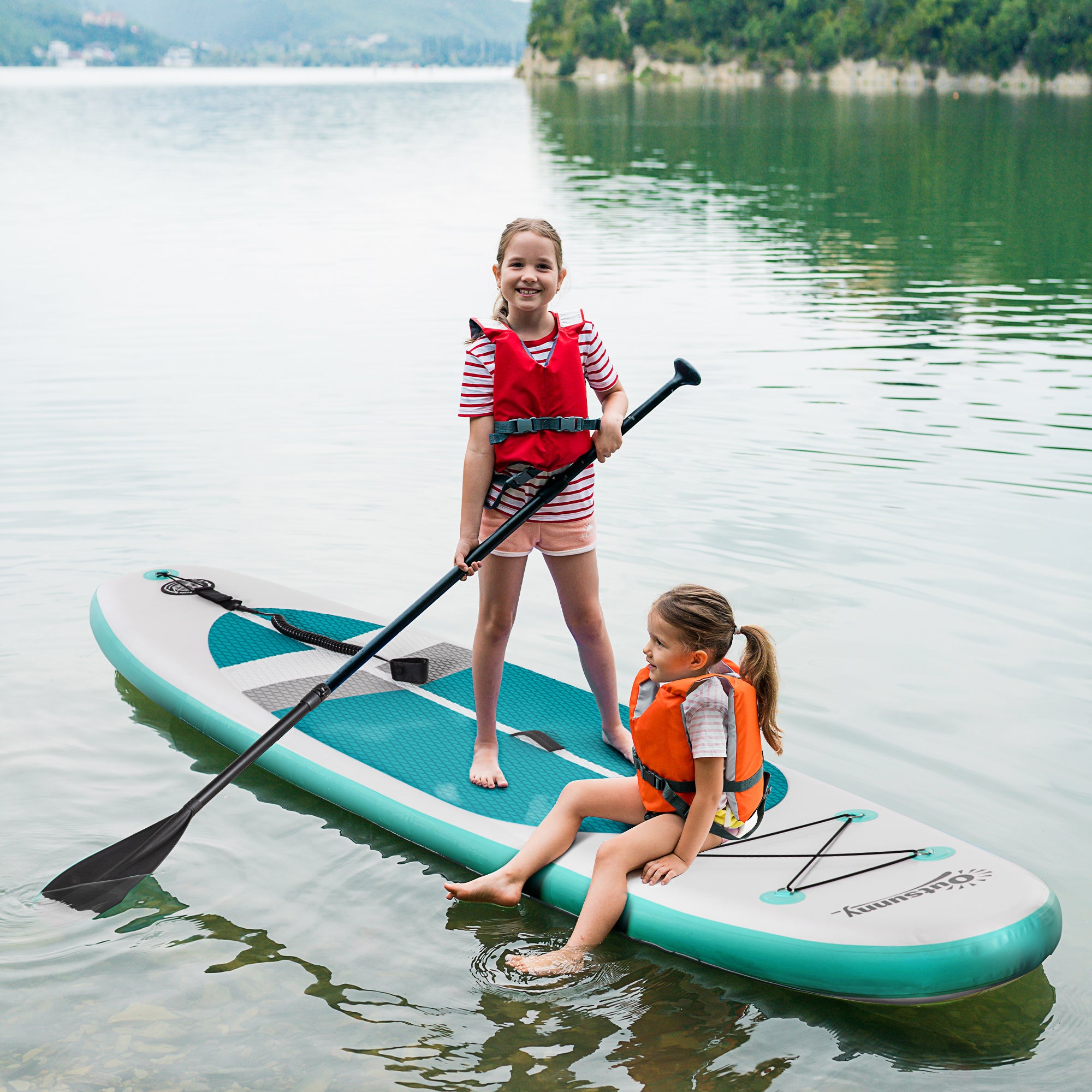 Inflatable Paddle Board 320x76x15 cm Foldable with Adjustable Detachable Aluminum Paddle Carry Bag and Complete Accessories White and Turquoise