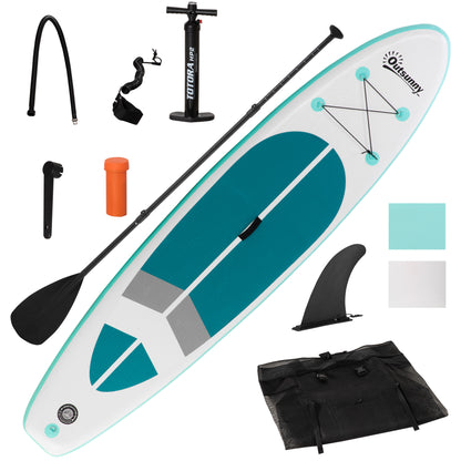 Inflatable Paddle Board 320x76x15 cm Foldable with Adjustable Detachable Aluminum Paddle Carry Bag and Complete Accessories White and Turquoise