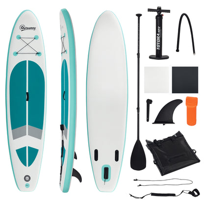 Inflatable Paddle Board 320x76x15 cm Foldable with Adjustable Detachable Aluminum Paddle Carry Bag and Complete Accessories White and Turquoise