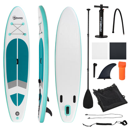 Inflatable Paddle Board 320x76x15 cm Foldable with Adjustable Detachable Aluminum Paddle Carry Bag and Complete Accessories White and Turquoise