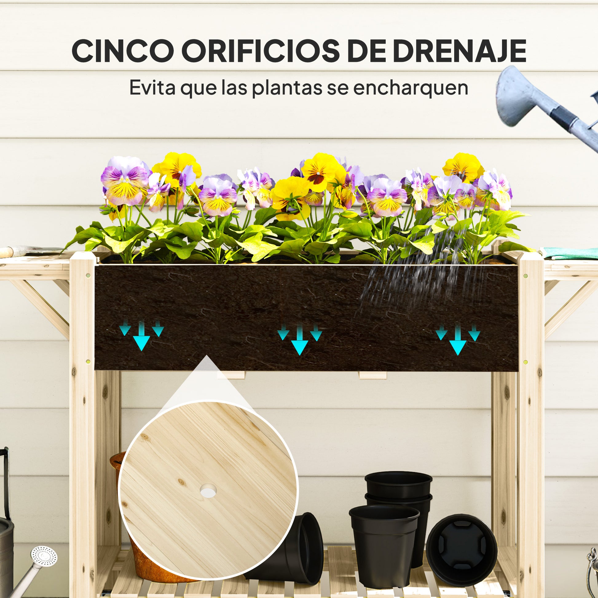 Wooden Elevated Garden Bed with Wheels Foldable Shelves Planter Raised Table for Cultivating Flowers Vegetables in Garden Terrace 145x52x86 cm Natural