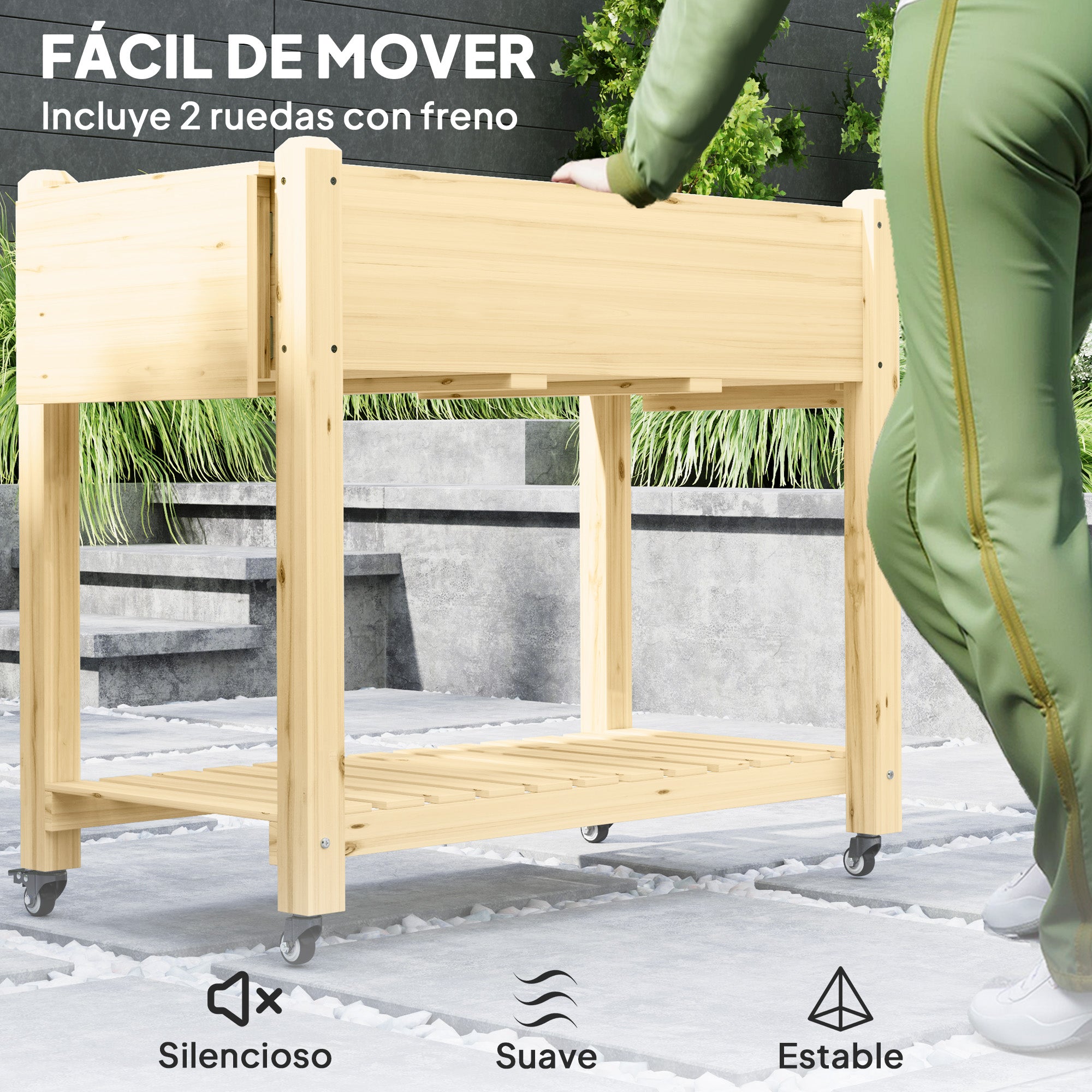 Wooden Elevated Garden Bed with Wheels Foldable Shelves Planter Raised Table for Cultivating Flowers Vegetables in Garden Terrace 145x52x86 cm Natural