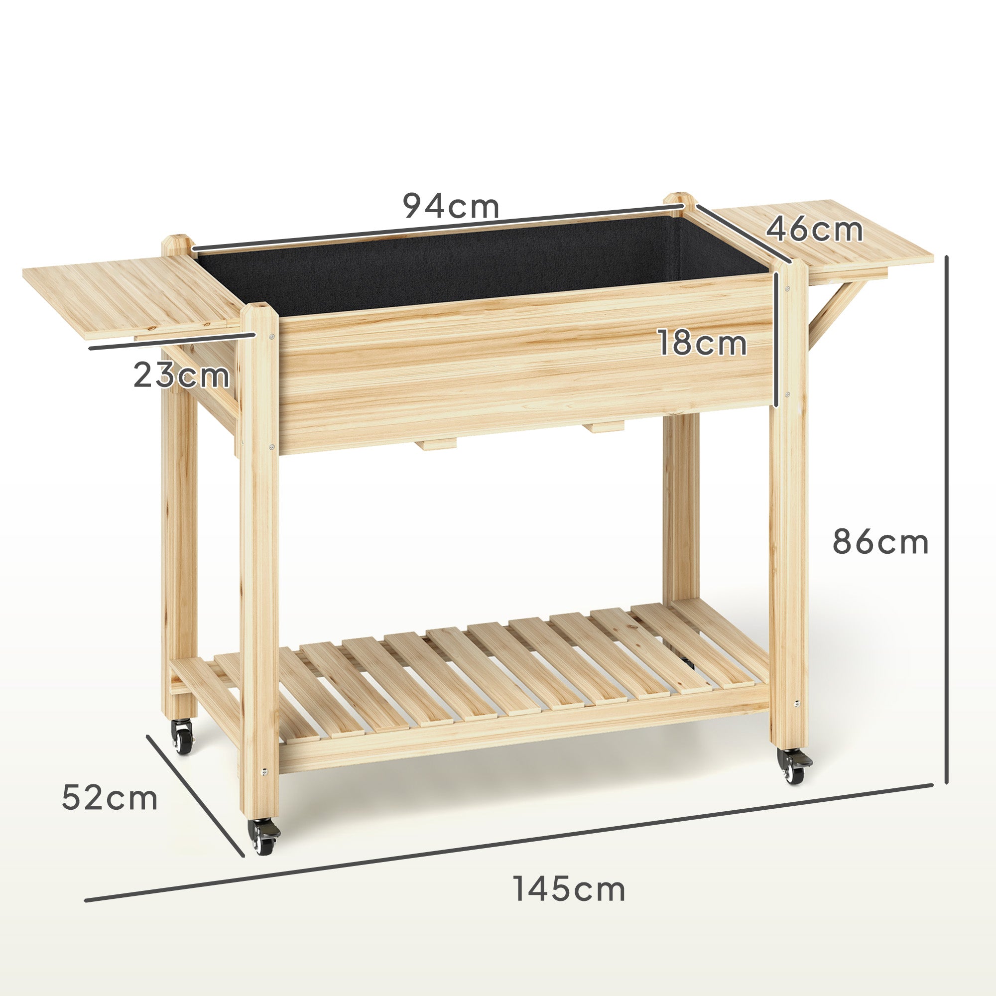 Wooden Elevated Garden Bed with Wheels Foldable Shelves Planter Raised Table for Cultivating Flowers Vegetables in Garden Terrace 145x52x86 cm Natural
