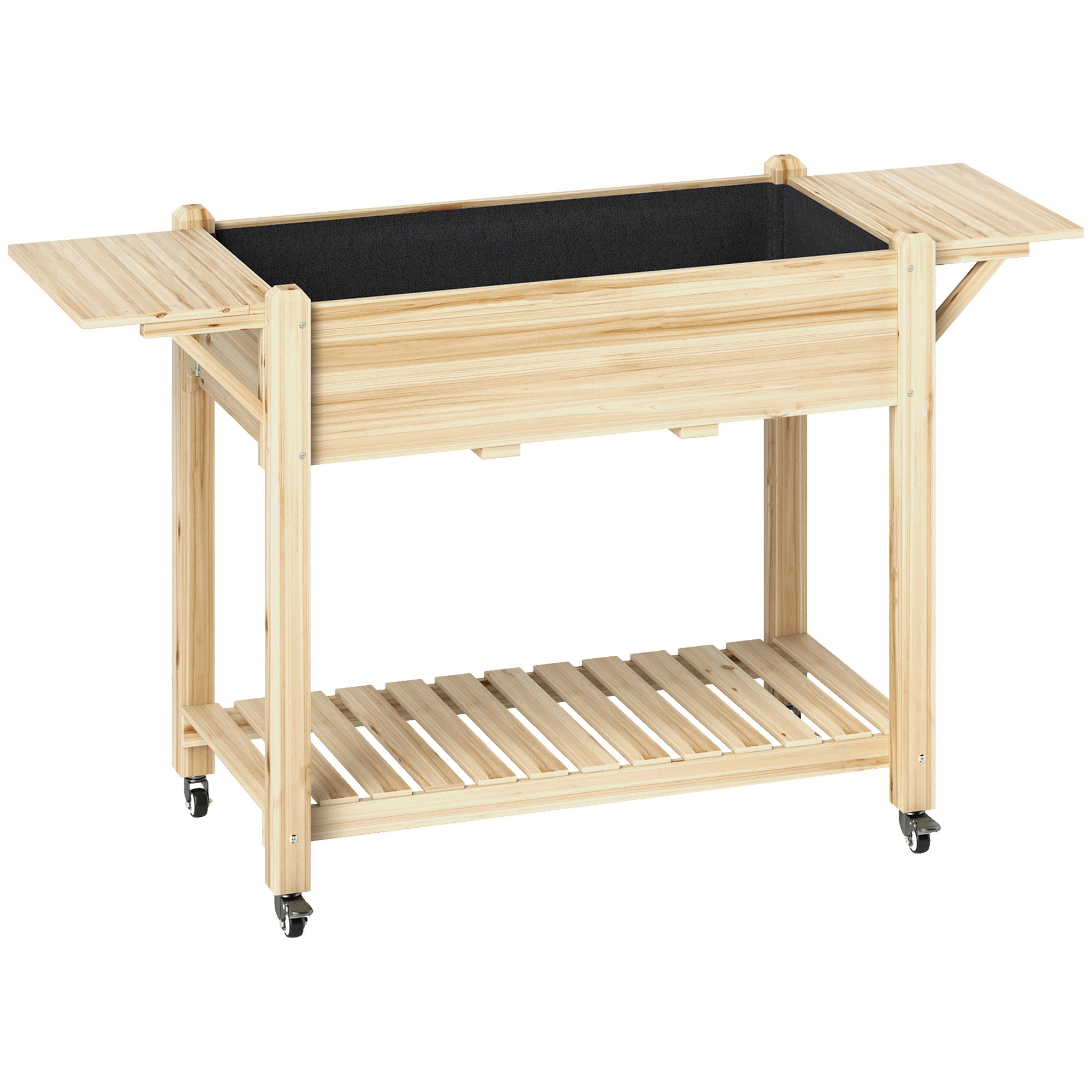 Wooden Elevated Garden Bed with Wheels Foldable Shelves Planter Raised Table for Cultivating Flowers Vegetables in Garden Terrace 145x52x86 cm Natural