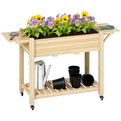 Wooden Elevated Garden Bed with Wheels Foldable Shelves Planter Raised Table for Cultivating Flowers Vegetables in Garden Terrace 145x52x86 cm Natural