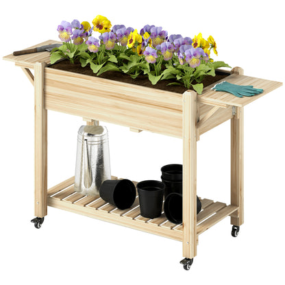 Wooden Elevated Garden Bed with Wheels Foldable Shelves Planter Raised Table for Cultivating Flowers Vegetables in Garden Terrace 145x52x86 cm Natural
