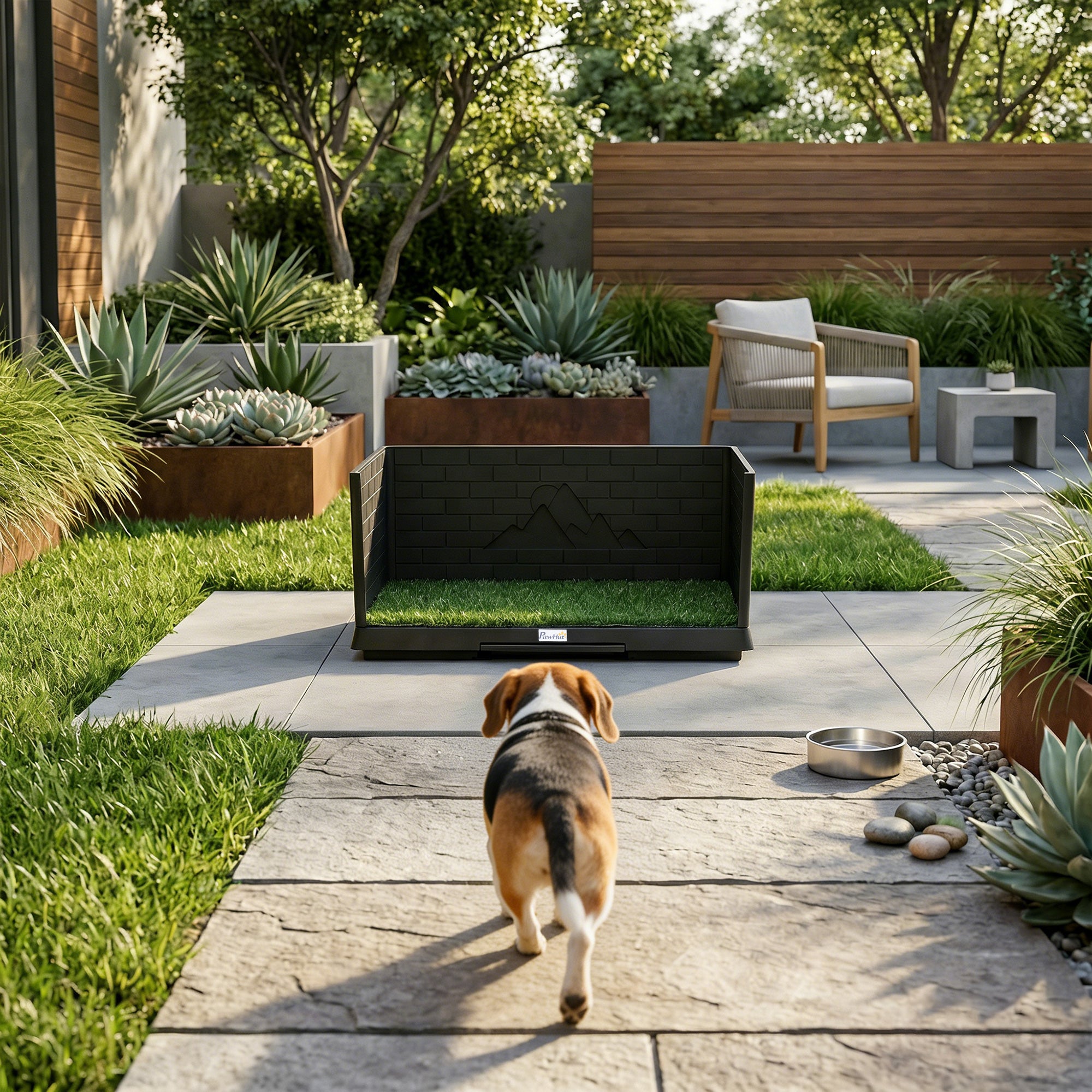 Dog Potty with Artificial Grass, 75 x 51 x 36.5 cm (29.5 x 20.1 x 14.4 in) — High Walls, Slide-Out Tray, Easy-Clean Indoor/Outdoor Training Toilet, Black