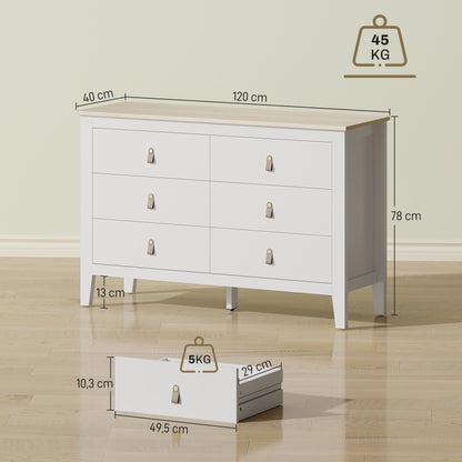 6-Drawer Dresser Dresser for Bedroom with PU Handles Chest of Drawers for Living Room Hallway 120x40x78 cm White