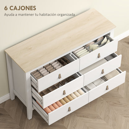 6-Drawer Dresser Dresser for Bedroom with PU Handles Chest of Drawers for Living Room Hallway 120x40x78 cm White