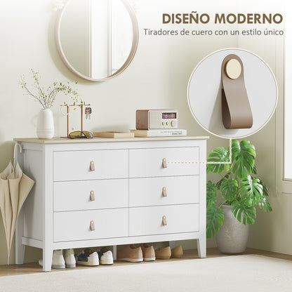 6-Drawer Dresser Dresser for Bedroom with PU Handles Chest of Drawers for Living Room Hallway 120x40x78 cm White