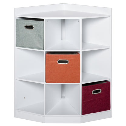 Corner Storage Unit Children's Furniture 9 Compartments 3 Non-Woven Fabric Drawers White MDF