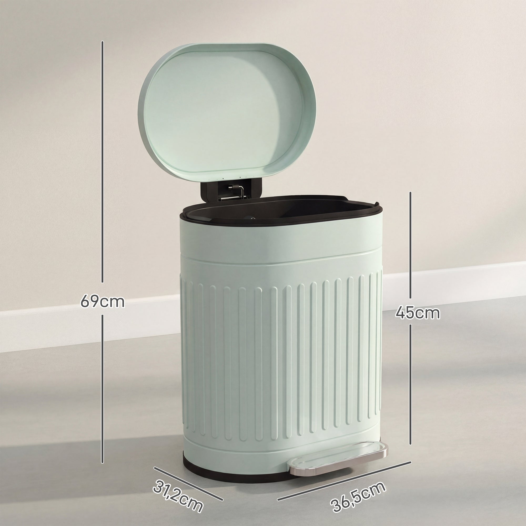 20 L Step Trash Can with Lid & Foot Pedal — Removable Inner Bin, Soft-Close — Green, 36.5 x 31.2 x 45 cm