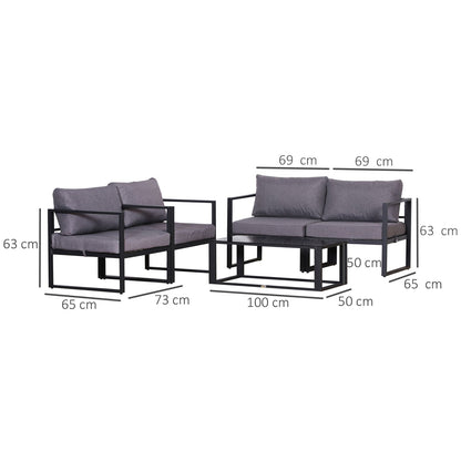 Four-Piece Garden Furniture Set, Seating Group, Sofa with Seat Cushions, Table with Storage, Polyester, Gray, 138 x 69 x 63 cm