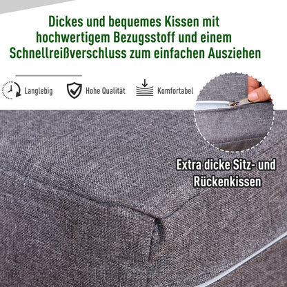 Four-Piece Garden Furniture Set, Seating Group, Sofa with Seat Cushions, Table with Storage, Polyester, Gray, 138 x 69 x 63 cm