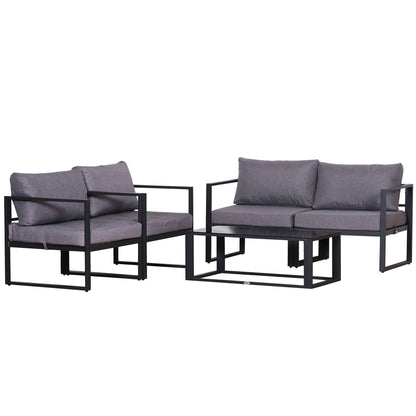 Four-Piece Garden Furniture Set, Seating Group, Sofa with Seat Cushions, Table with Storage, Polyester, Gray, 138 x 69 x 63 cm