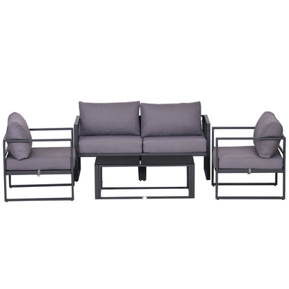 Four-Piece Garden Furniture Set, Seating Group, Sofa with Seat Cushions, Table with Storage, Polyester, Gray, 138 x 69 x 63 cm