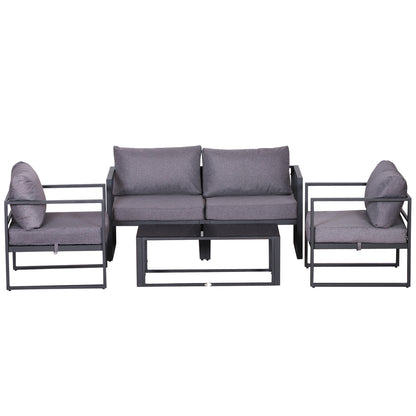 Four-Piece Garden Furniture Set, Seating Group, Sofa with Seat Cushions, Table with Storage, Polyester, Gray, 138 x 69 x 63 cm