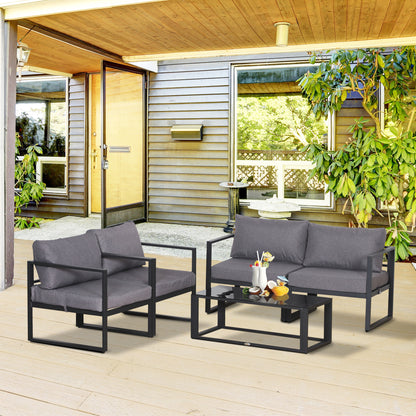Four-Piece Garden Furniture Set, Seating Group, Sofa with Seat Cushions, Table with Storage, Polyester, Gray, 138 x 69 x 63 cm