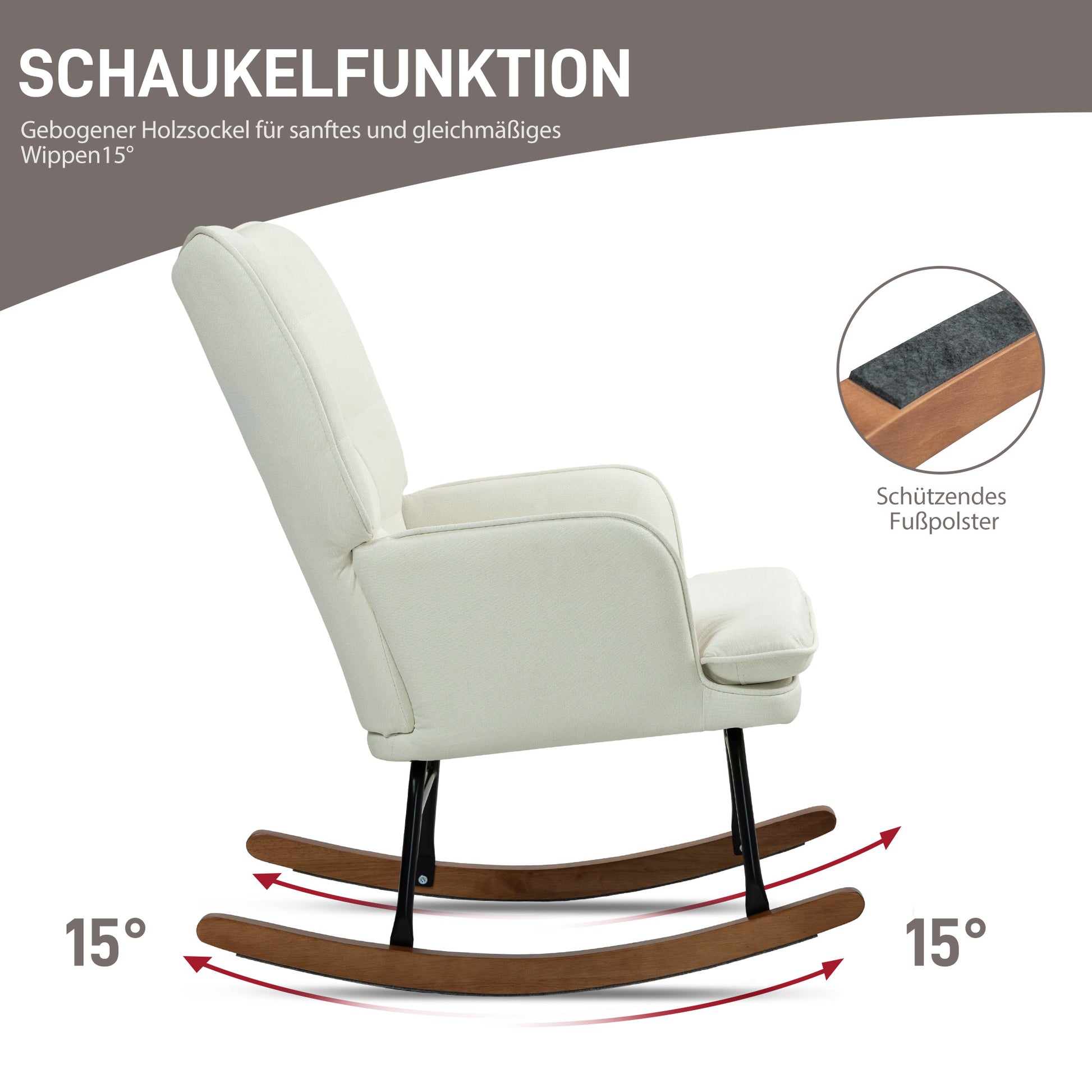 Rocking Chair Rocking Chair with Ottoman, Armchair, Nursing Chair with Linen Look, Rocking Chair up to 130 kg Capacity for Bedroom, Living Room, Cream White