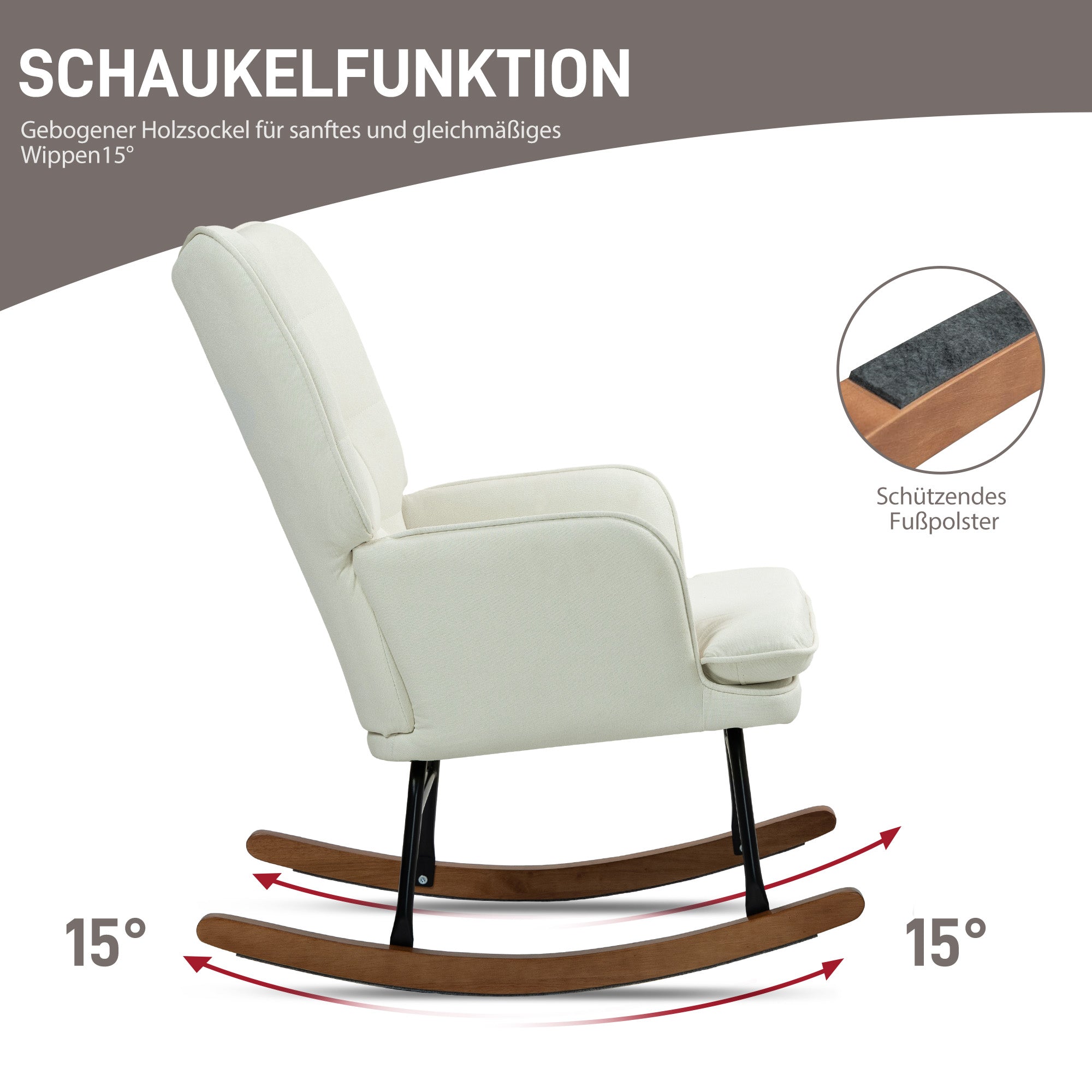 Rocking Chair Rocking Chair with Ottoman, Armchair, Nursing Chair with Linen Look, Rocking Chair up to 130 kg Capacity for Bedroom, Living Room, Cream White