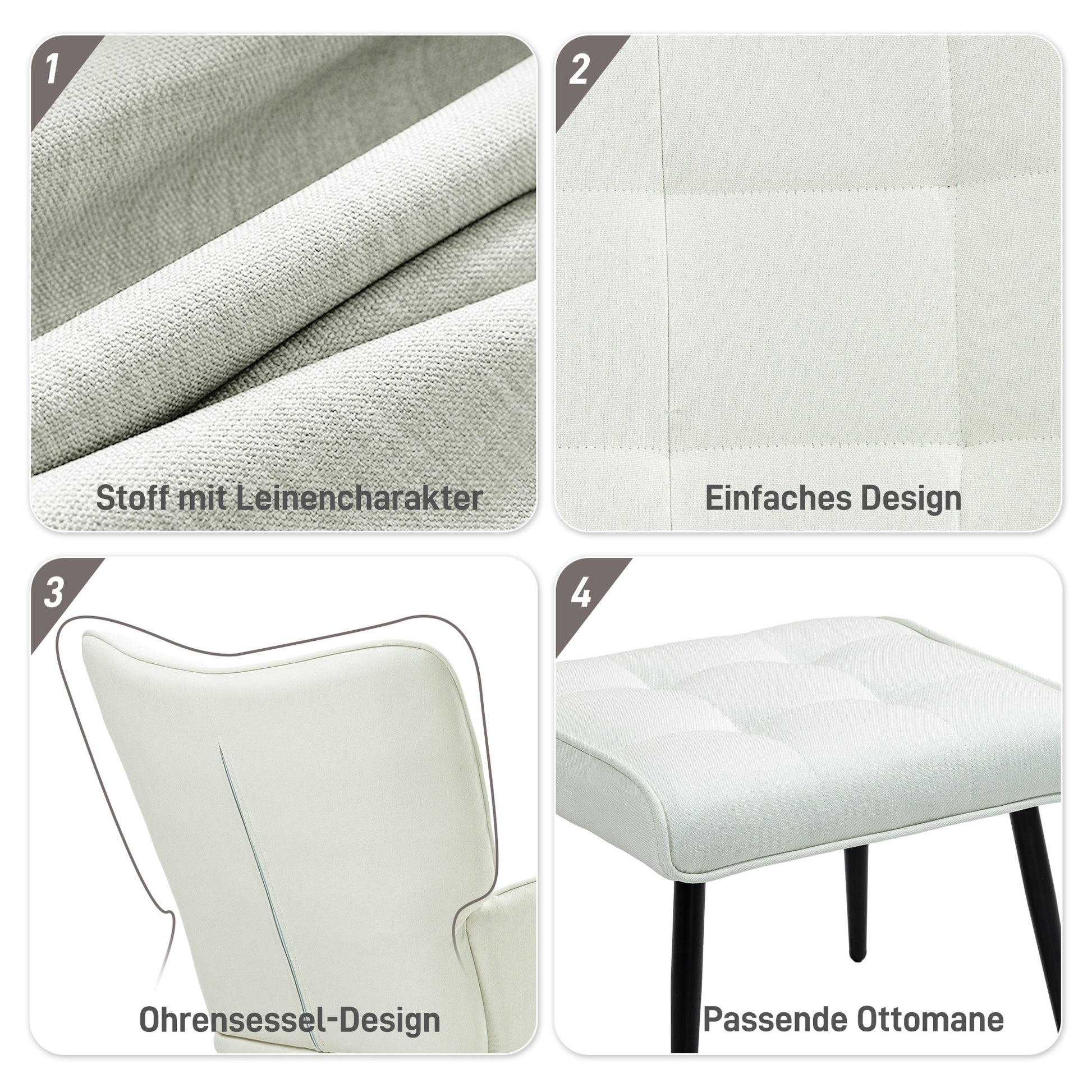 Rocking Chair Rocking Chair with Ottoman, Armchair, Nursing Chair with Linen Look, Rocking Chair up to 130 kg Capacity for Bedroom, Living Room, Cream White