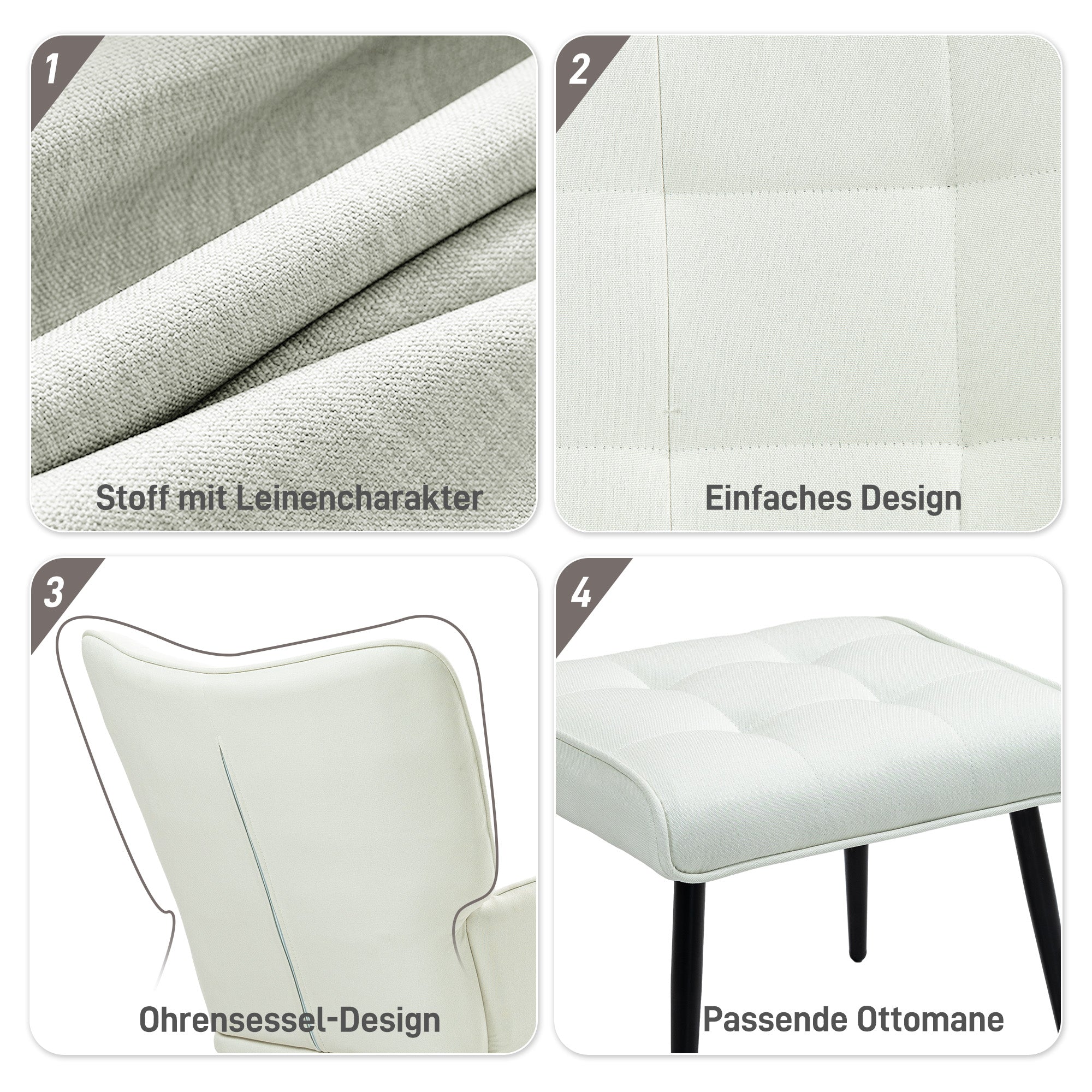 Rocking Chair Rocking Chair with Ottoman, Armchair, Nursing Chair with Linen Look, Rocking Chair up to 130 kg Capacity for Bedroom, Living Room, Cream White