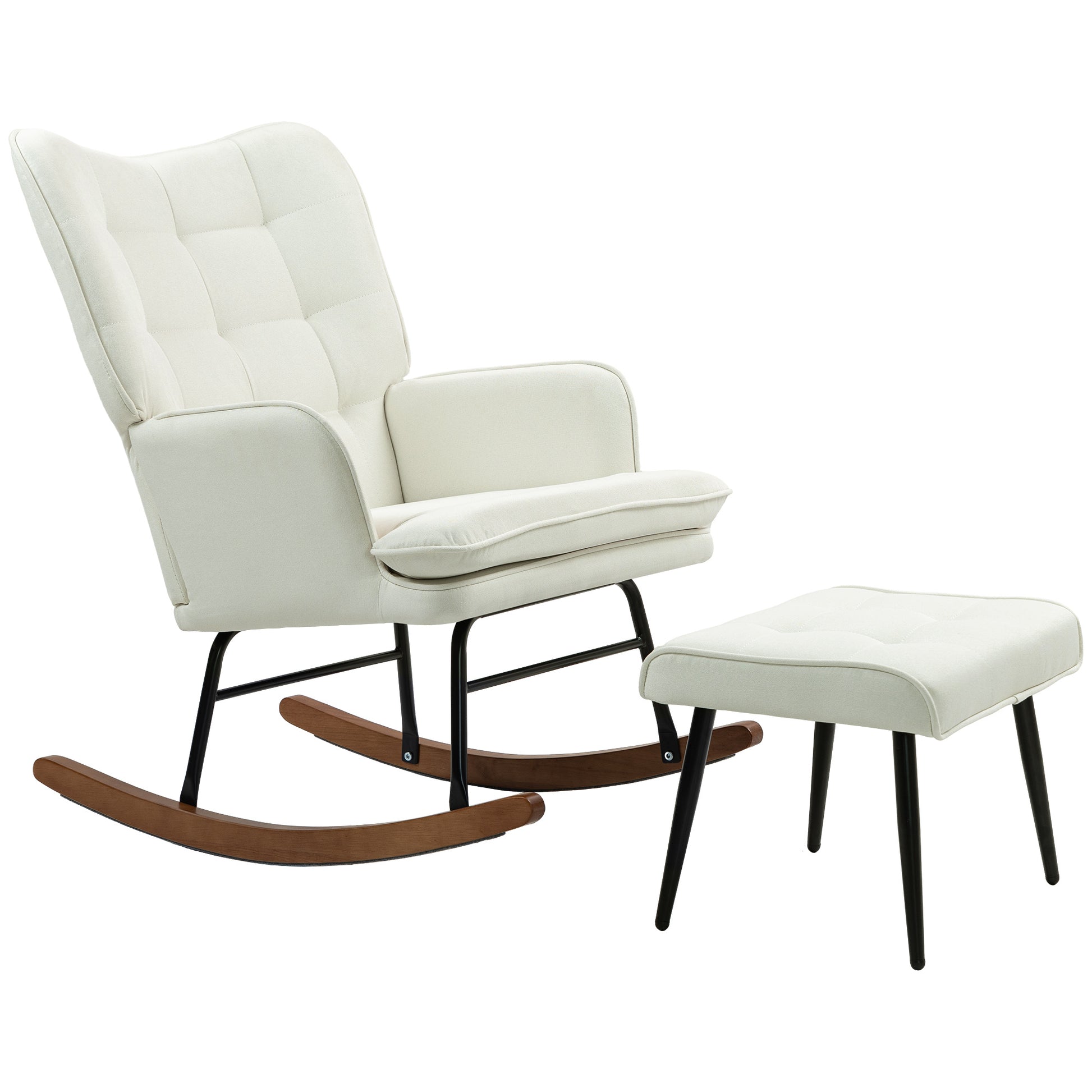 Rocking Chair Rocking Chair with Ottoman, Armchair, Nursing Chair with Linen Look, Rocking Chair up to 130 kg Capacity for Bedroom, Living Room, Cream White