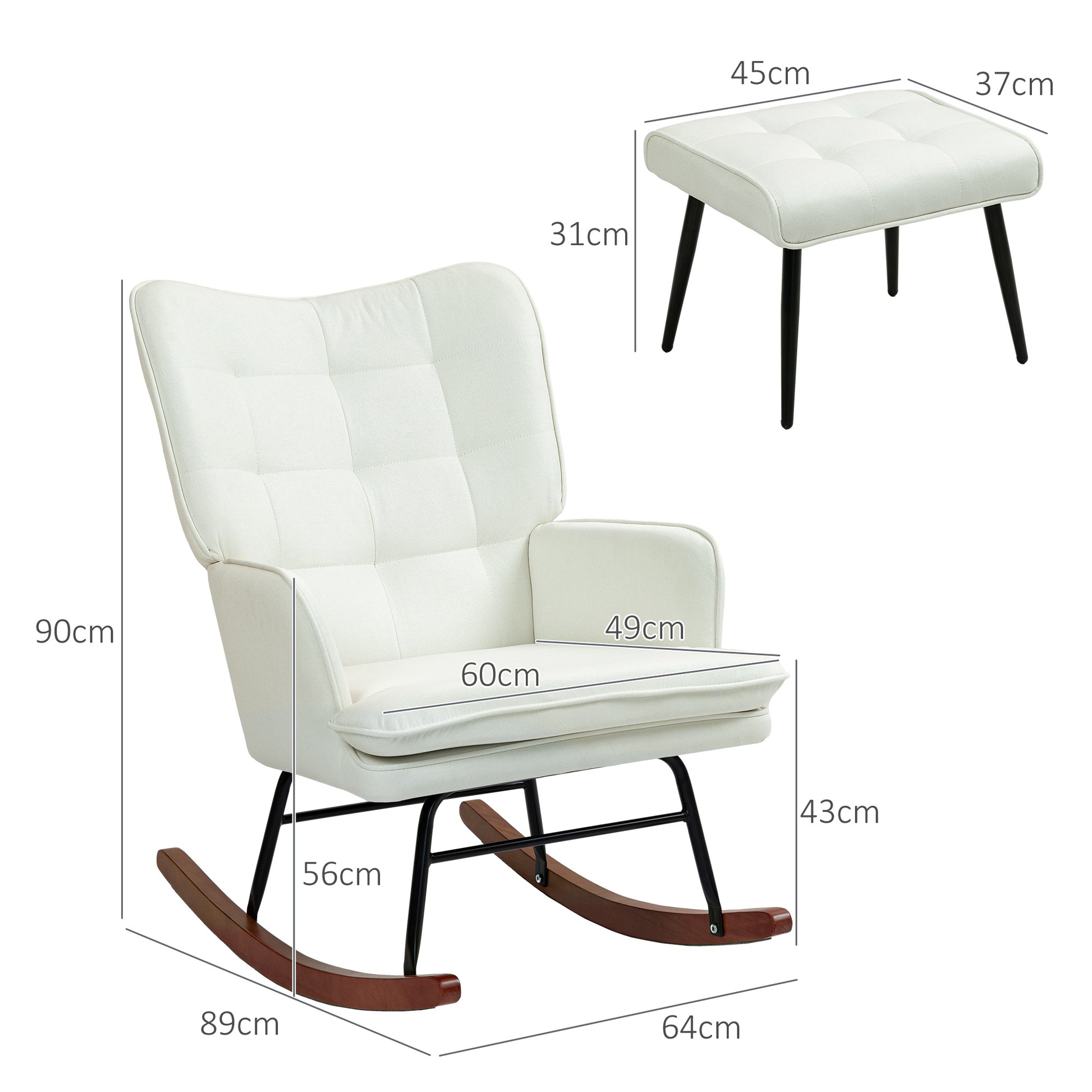 Rocking Chair Rocking Chair with Ottoman, Armchair, Nursing Chair with Linen Look, Rocking Chair up to 130 kg Capacity for Bedroom, Living Room, Cream White