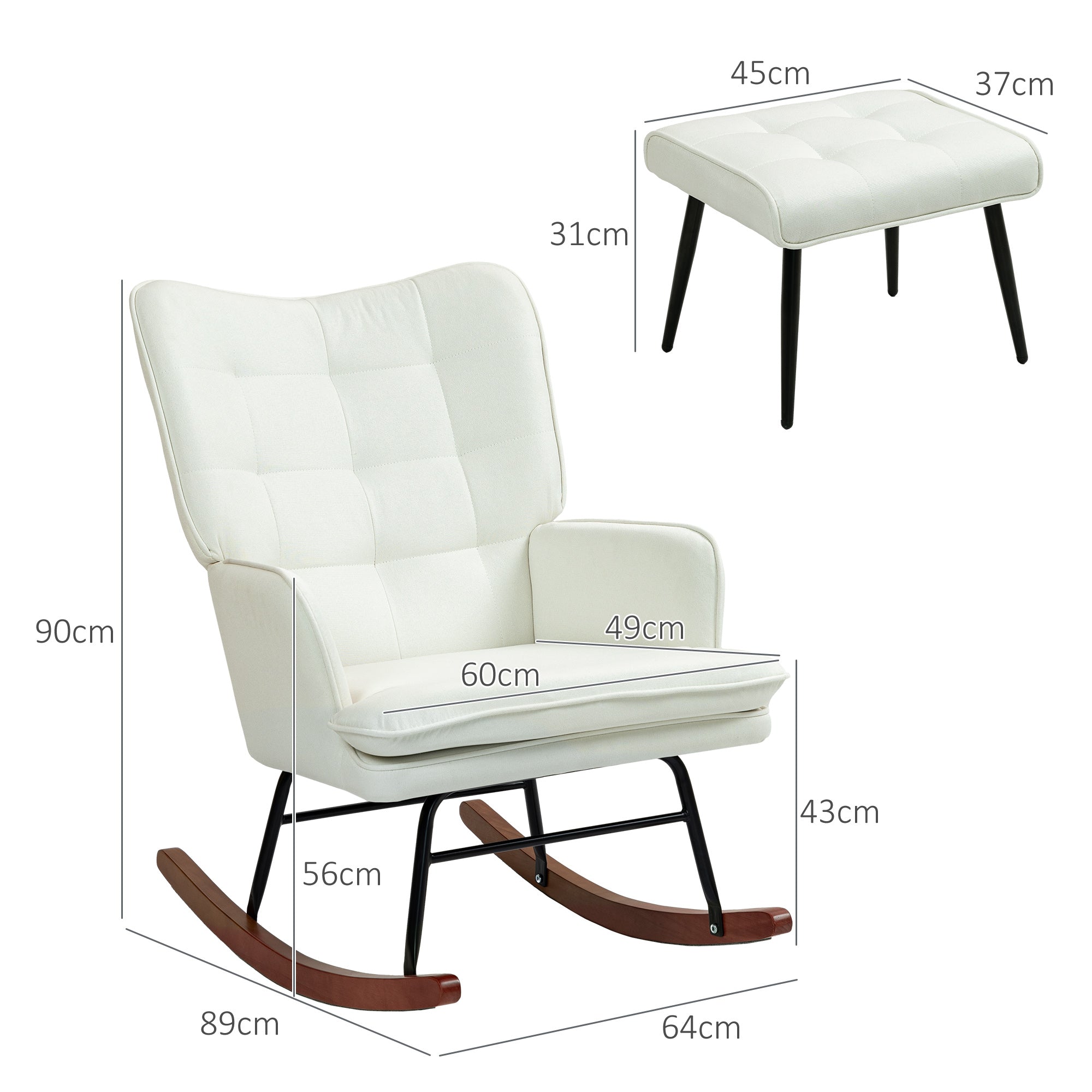 Rocking Chair Rocking Chair with Ottoman, Armchair, Nursing Chair with Linen Look, Rocking Chair up to 130 kg Capacity for Bedroom, Living Room, Cream White