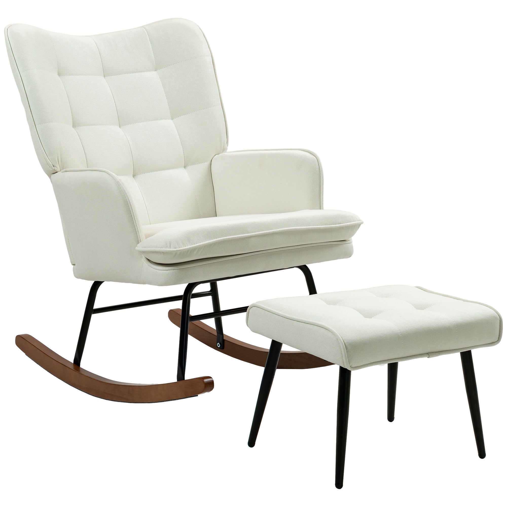 Rocking Chair Rocking Chair with Ottoman, Armchair, Nursing Chair with Linen Look, Rocking Chair up to 130 kg Capacity for Bedroom, Living Room, Cream White
