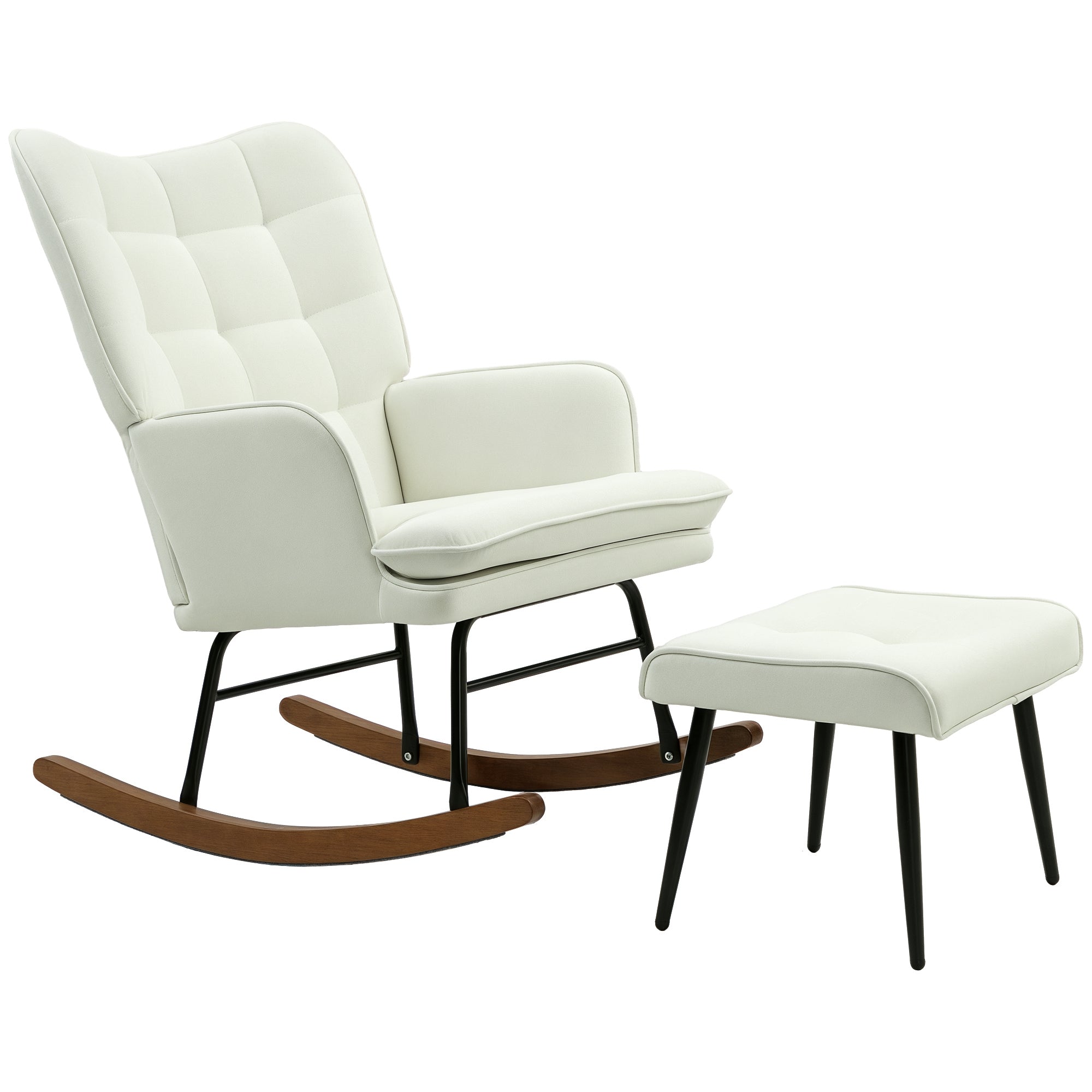 Rocking Chair Rocking Chair with Ottoman, Armchair, Nursing Chair with Linen Look, Rocking Chair up to 130 kg Capacity for Bedroom, Living Room, Cream White