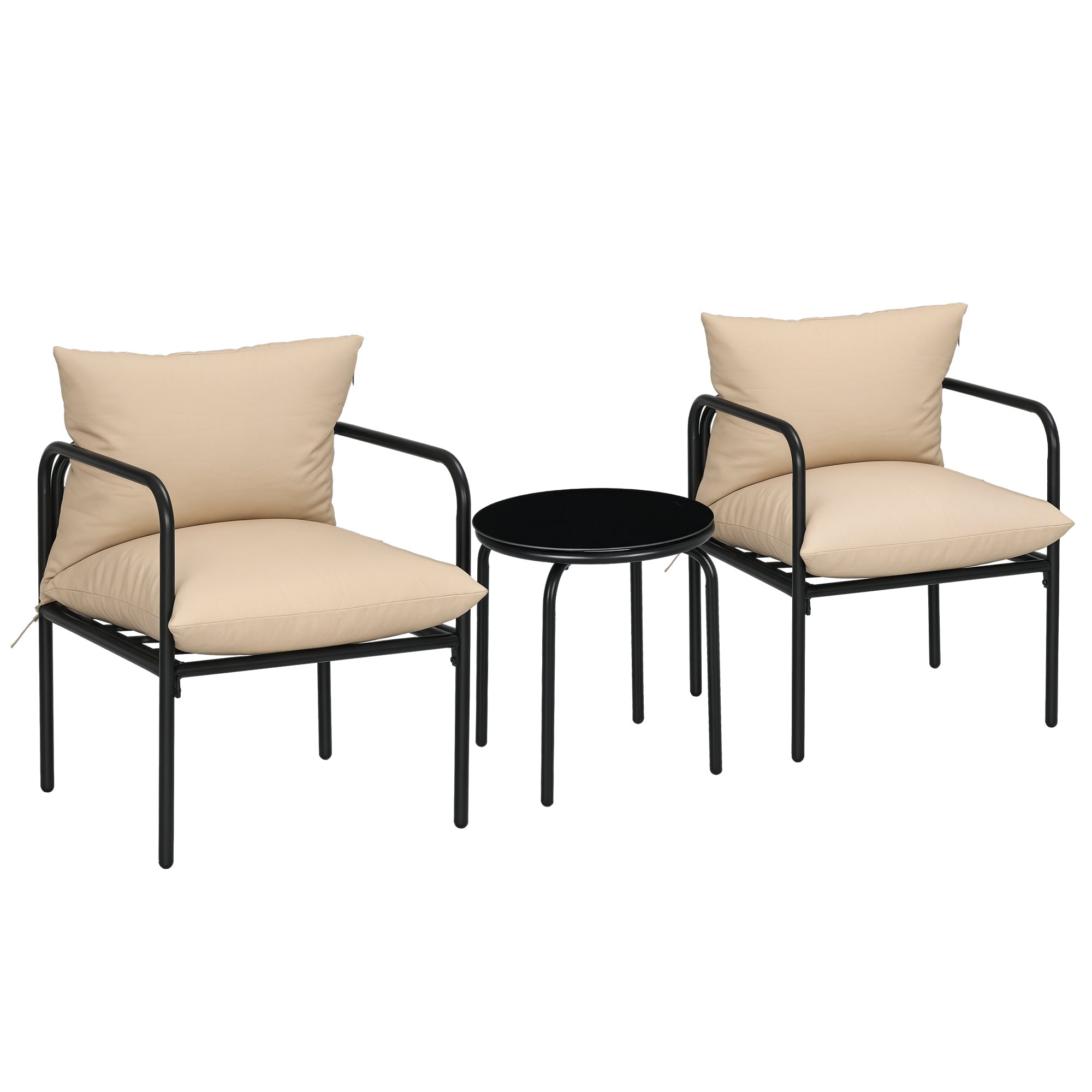 3-Piece Garden Furniture Set, Bistro Set with 2 Chairs, 1 Coffee Table, Balcony Furniture Set with Seat Cushions, Garden Seating Group for Balcony, Patio, Steel, Beige