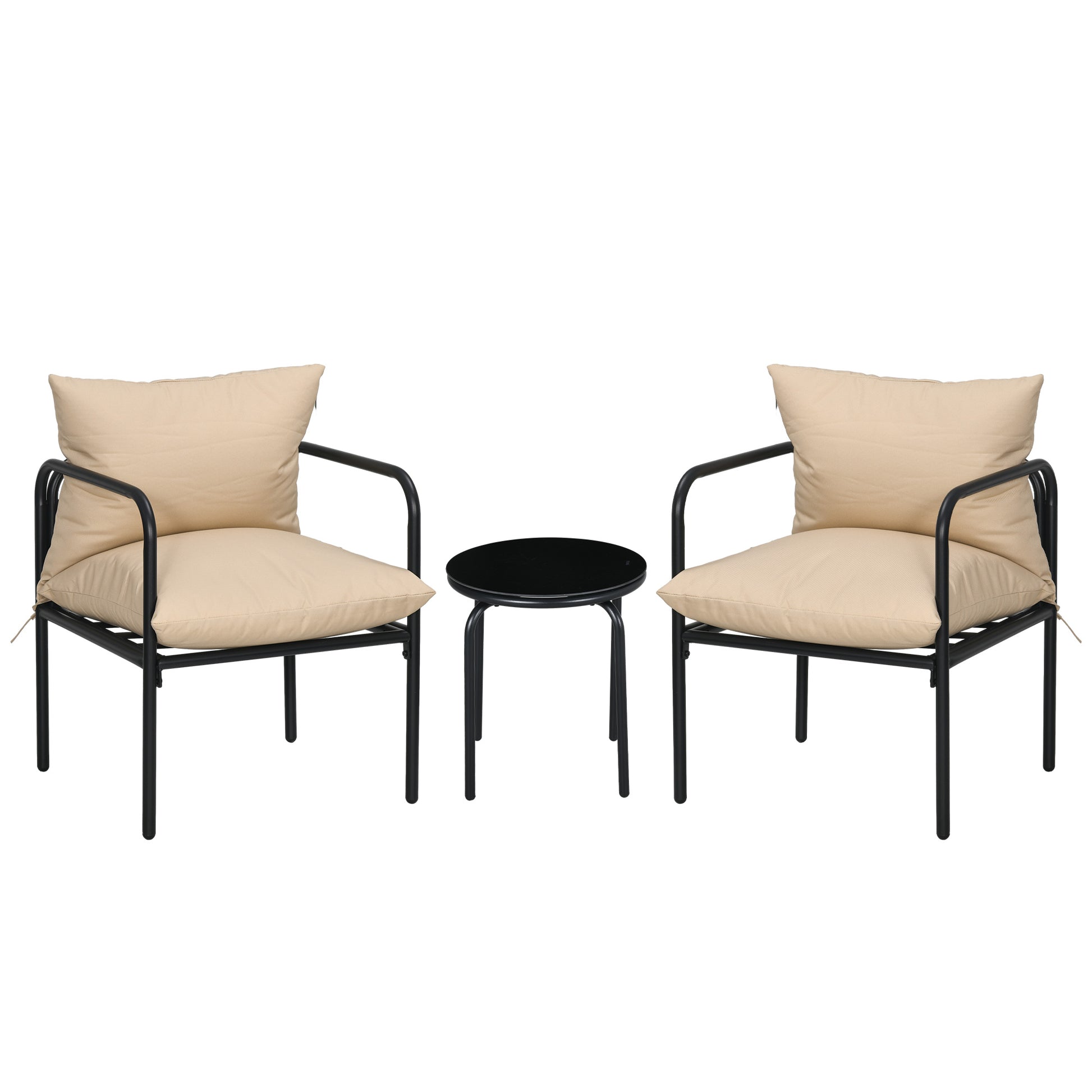 3-Piece Garden Furniture Set, Bistro Set with 2 Chairs, 1 Coffee Table, Balcony Furniture Set with Seat Cushions, Garden Seating Group for Balcony, Patio, Steel, Beige