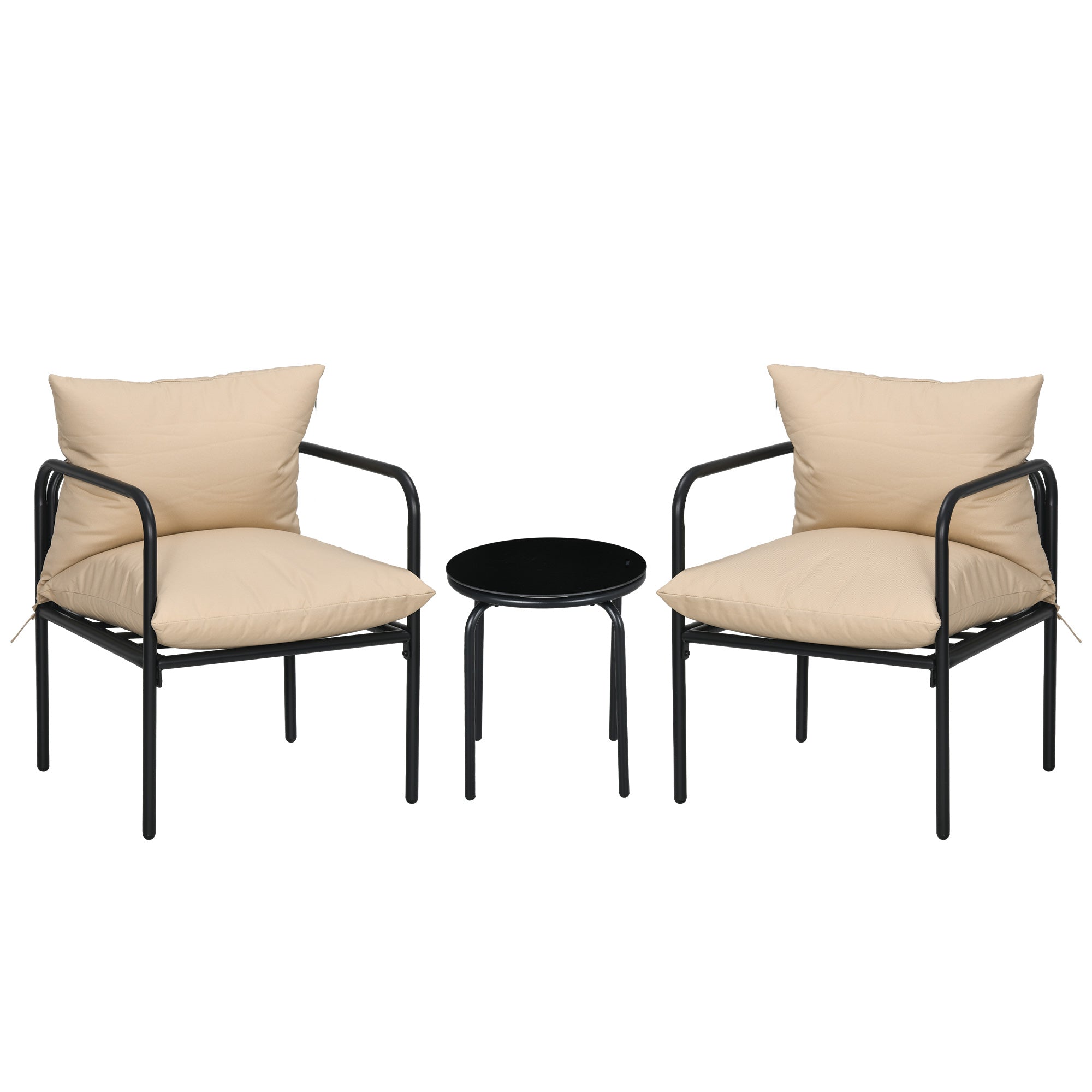 3-Piece Garden Furniture Set, Bistro Set with 2 Chairs, 1 Coffee Table, Balcony Furniture Set with Seat Cushions, Garden Seating Group for Balcony, Patio, Steel, Beige