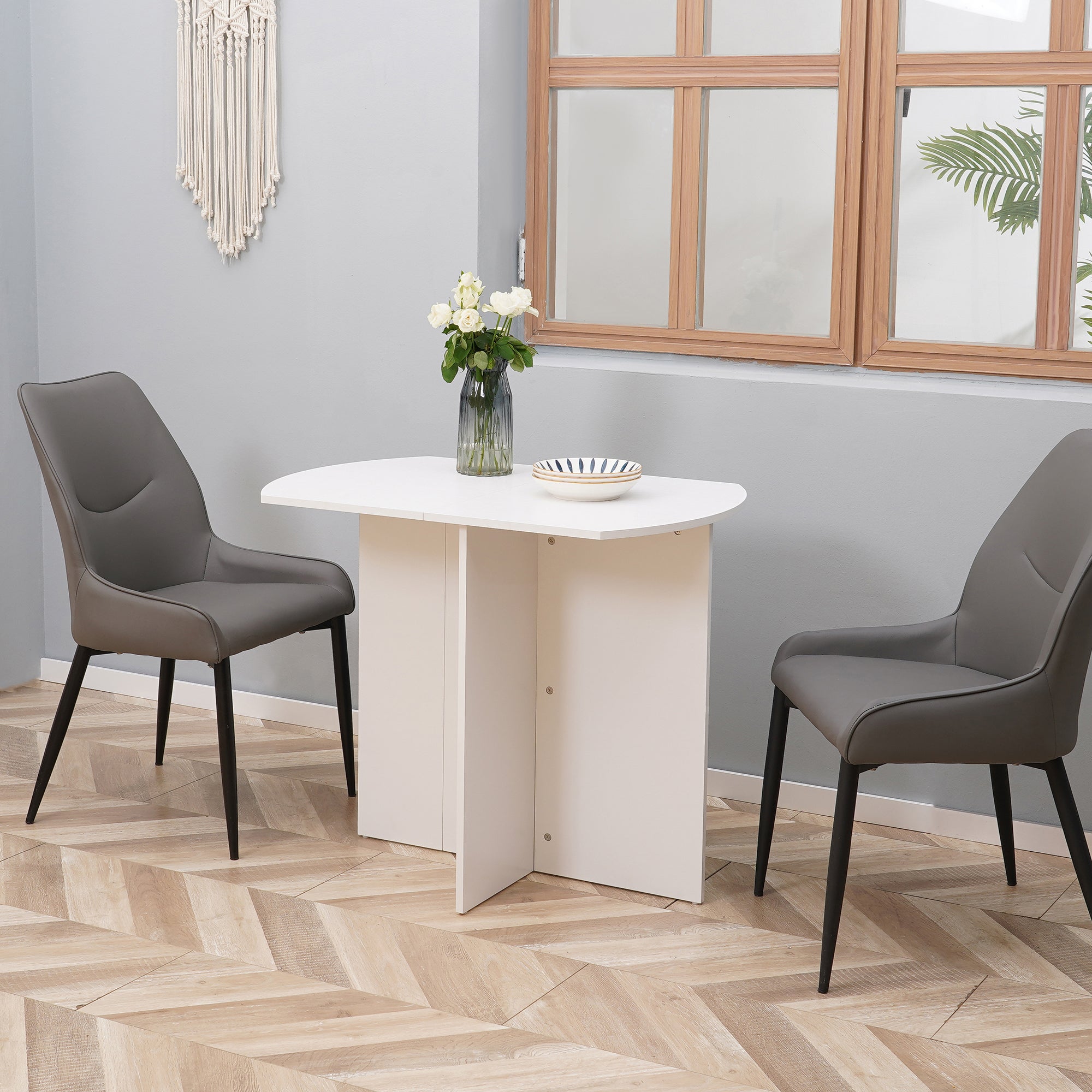Space-Saving Dining Table, Outdoor Folding Table, Kitchen and Living Room Table in Wood 90x60x74 cm, White