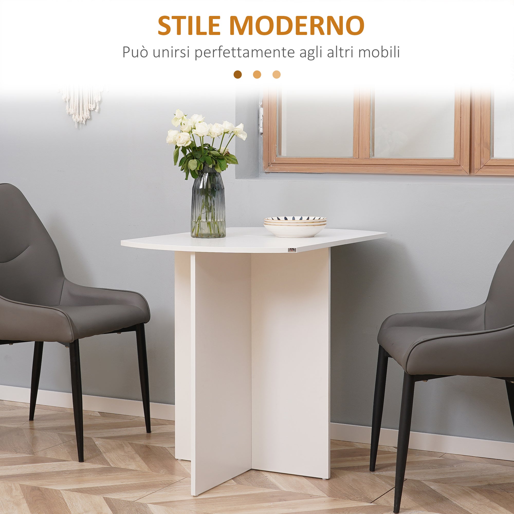 Space-Saving Dining Table, Outdoor Folding Table, Kitchen and Living Room Table in Wood 90x60x74 cm, White