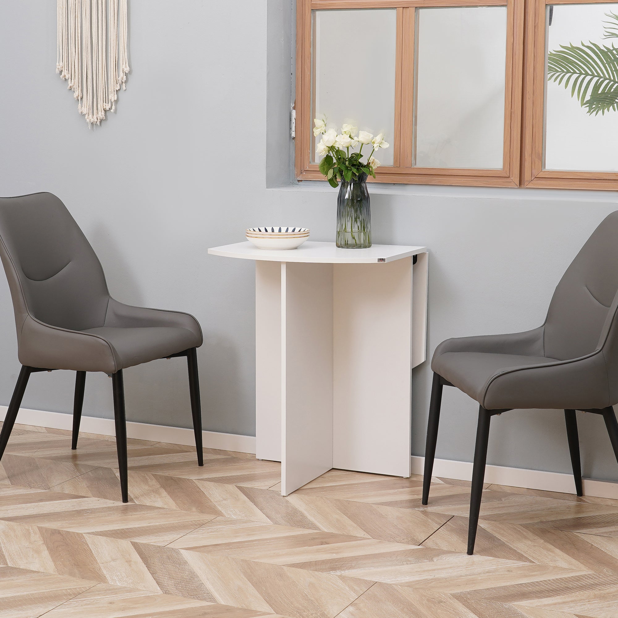Space-Saving Dining Table, Outdoor Folding Table, Kitchen and Living Room Table in Wood 90x60x74 cm, White
