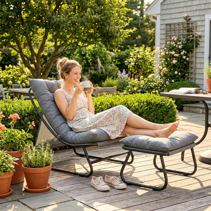Outdoor Lounge Chair with Ottoman — 13 cm (5.1 in) Thick Cushion, Non-Slip Feet, Up to 120 kg (265 lb), Dark Gray