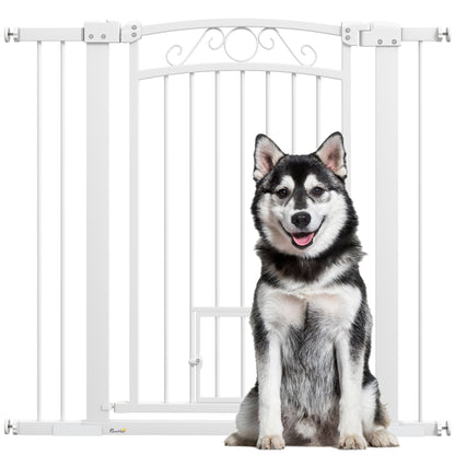 Dog Barrier Dog Gate 76-104 cm Dog Security Gate with 2 Extensions 7/14 cm and Double Lock for Stairs and Doors White