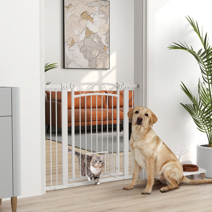 Dog Barrier Dog Gate 76-104 cm Dog Security Gate with 2 Extensions 7/14 cm and Double Lock for Stairs and Doors White